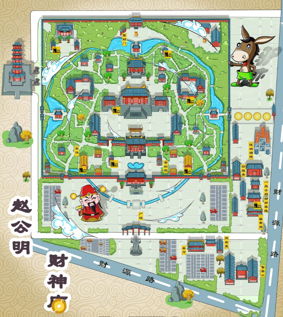 梅江寺庙类手绘地图